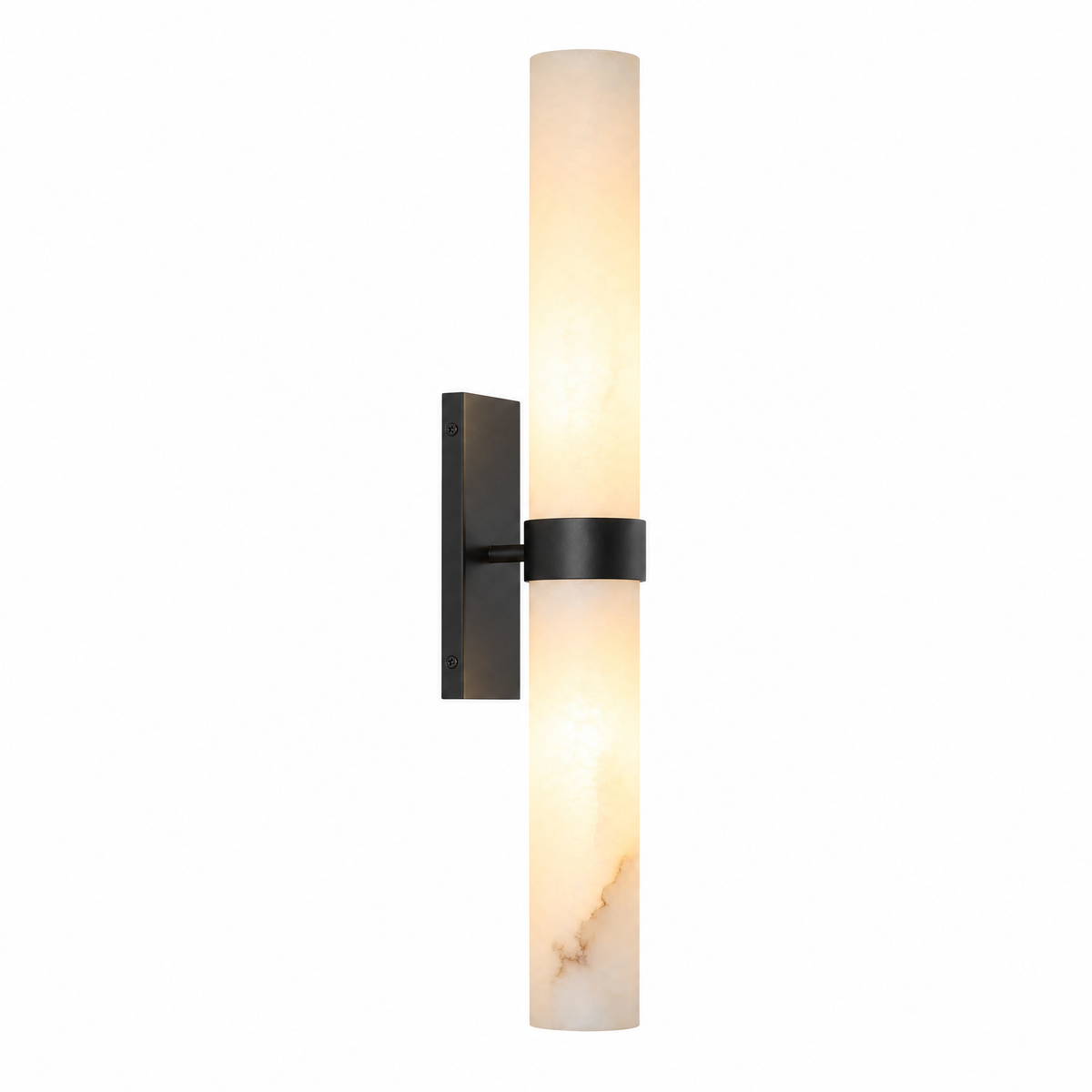 Stelo Alabastro tube wall sconce with alabaster shade and matte black hardware