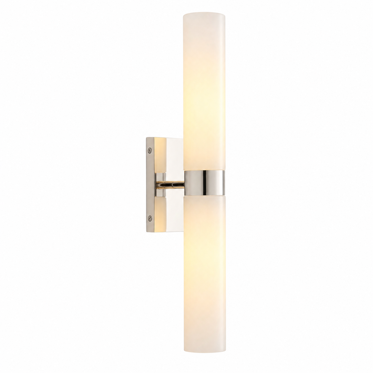 Stelo Alabastro tube wall sconce with frosted glass shade and polished nickel hardware