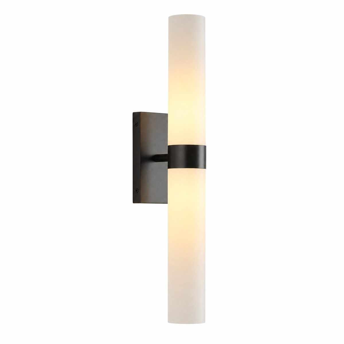 Stelo Alabastro tube wall sconce with frosted glass shade and matte black hardware
