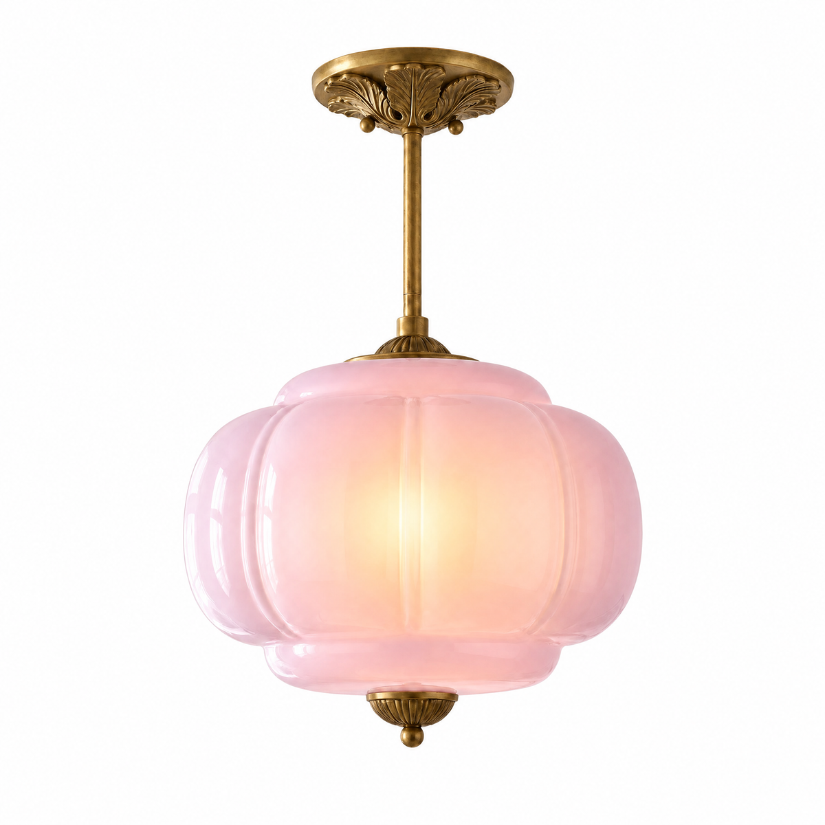 Zucca Lucente semi-flush pendant with lavender fluted glass and antique brass