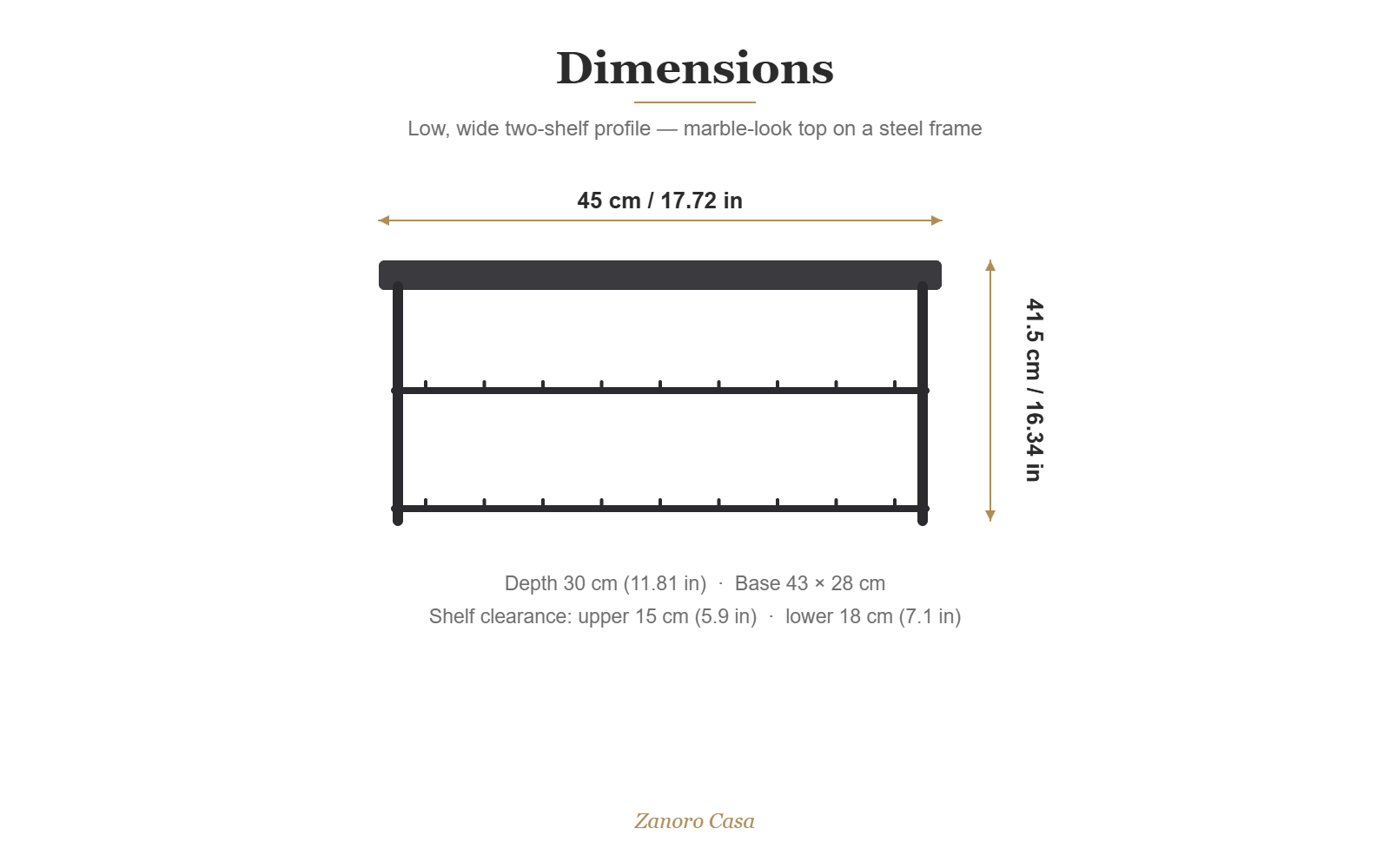 Linea Bassa Shoe Rack size guide: 45 x 30 x 41.5 cm (17.72 x 11.81 x 16.34 in)