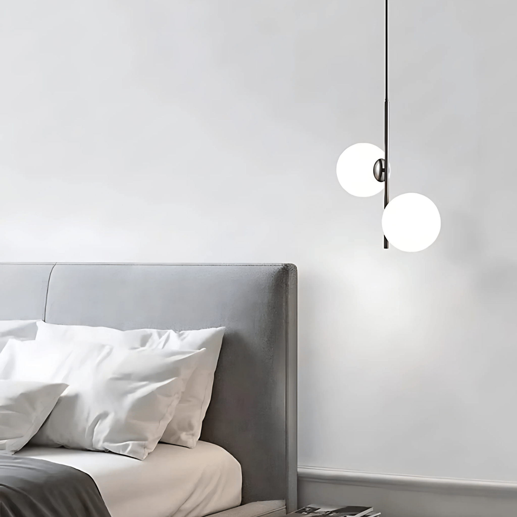 Black Perla Opal Globe Pendant in a serene bedroom