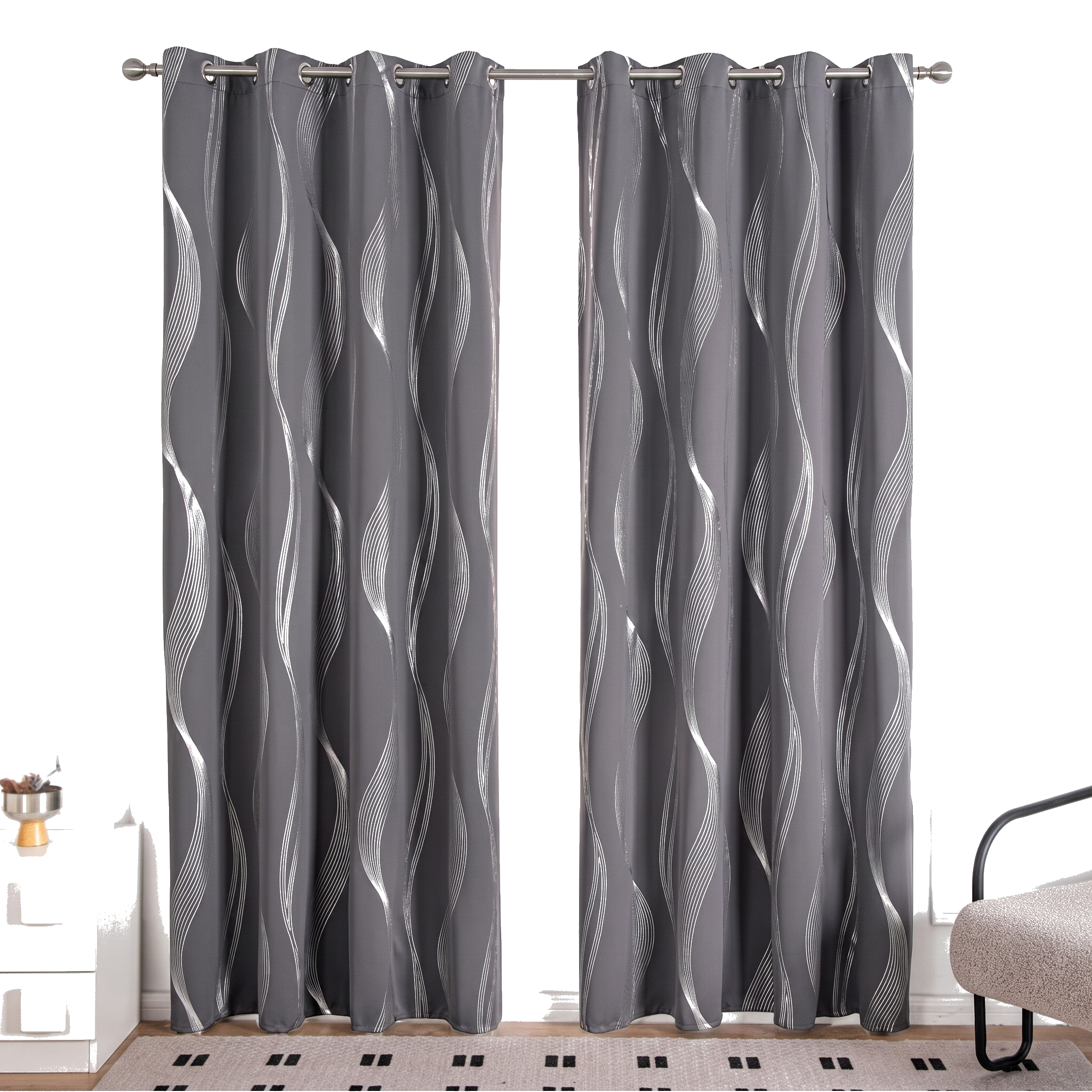 Onda wave blackout curtain panel, slate, on white