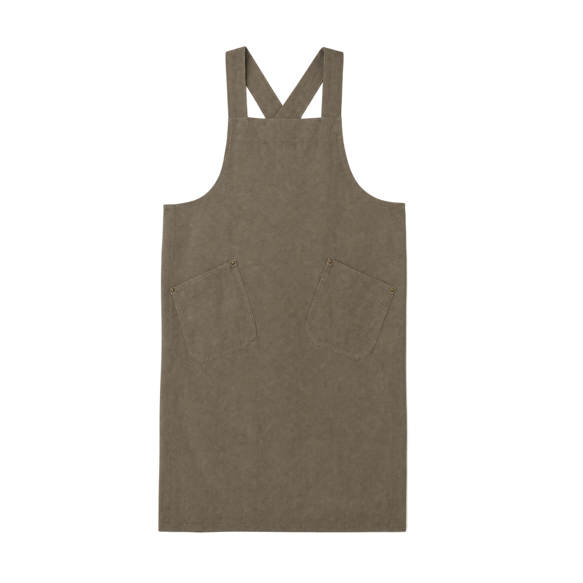 Salvia cross-back apron in olive, with angled hip pockets