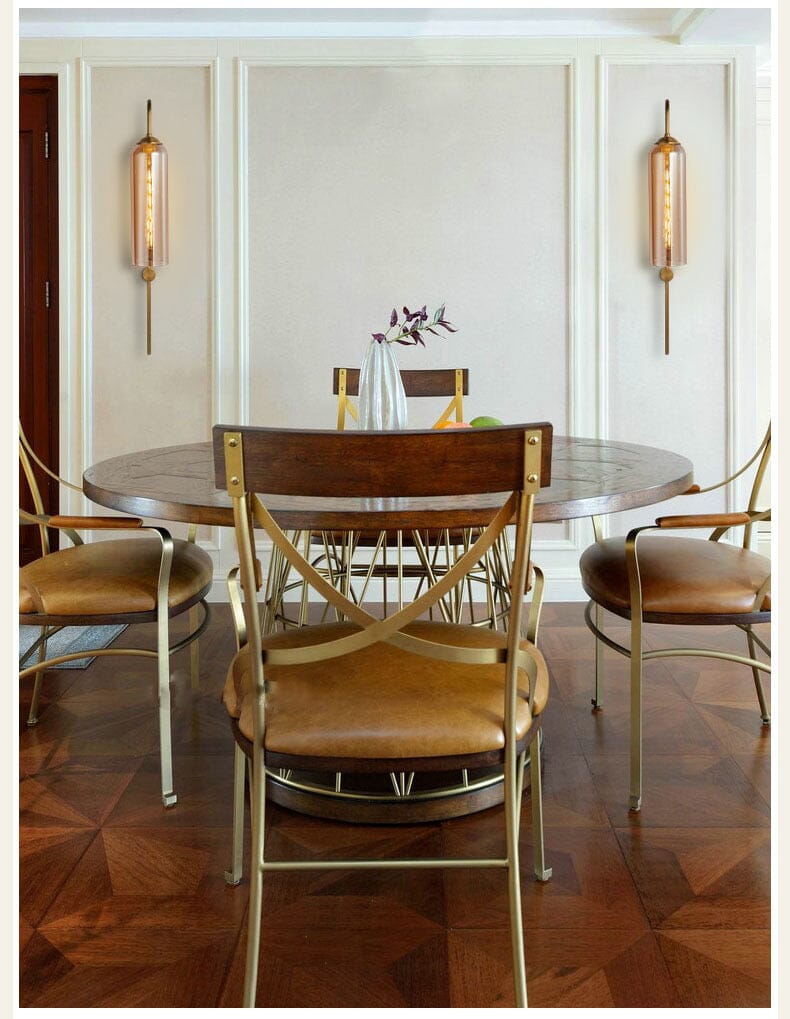 Pair of amber glass wall lights in a formal dining room