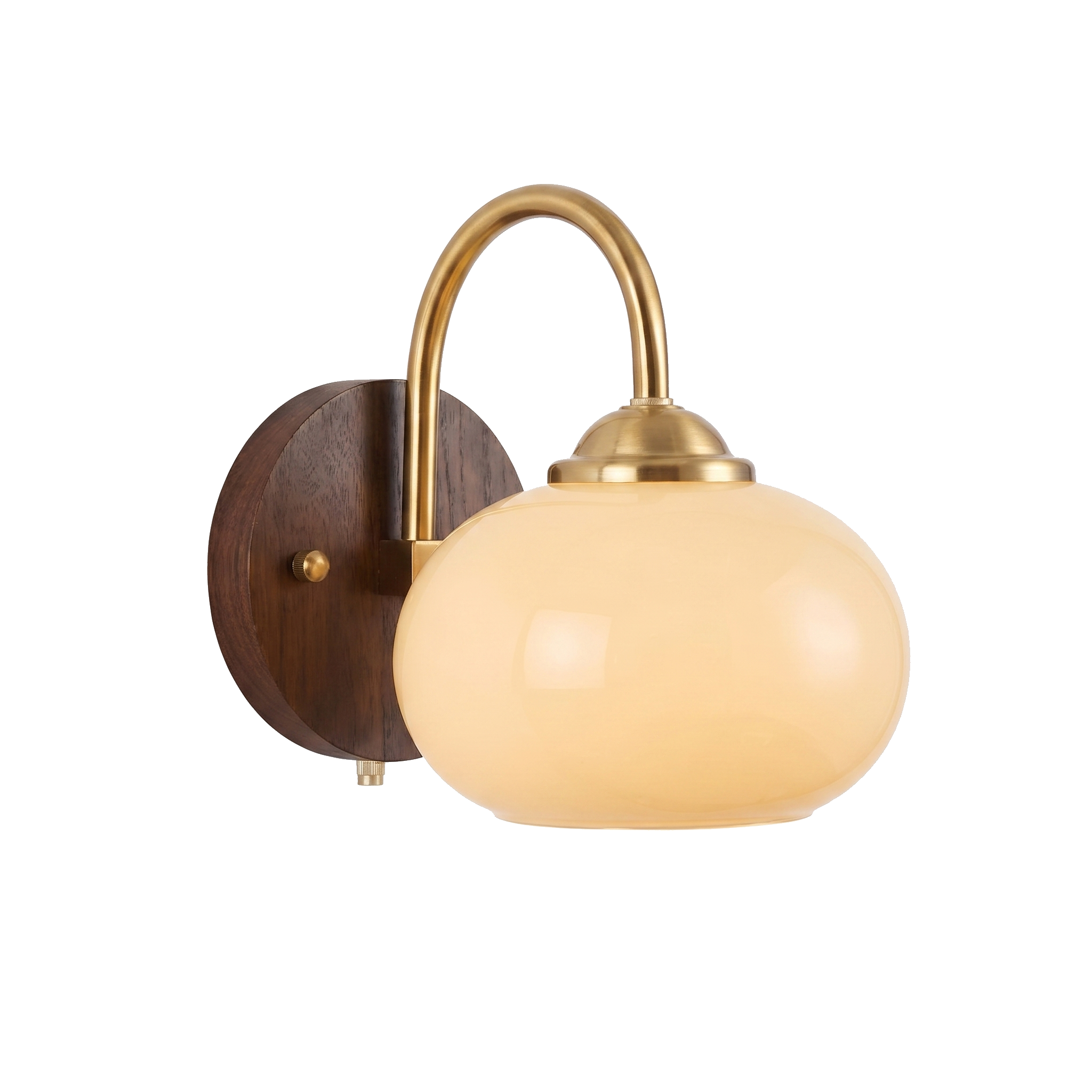 Tramonto mid-century wall sconce, oval beige glass globe, on white