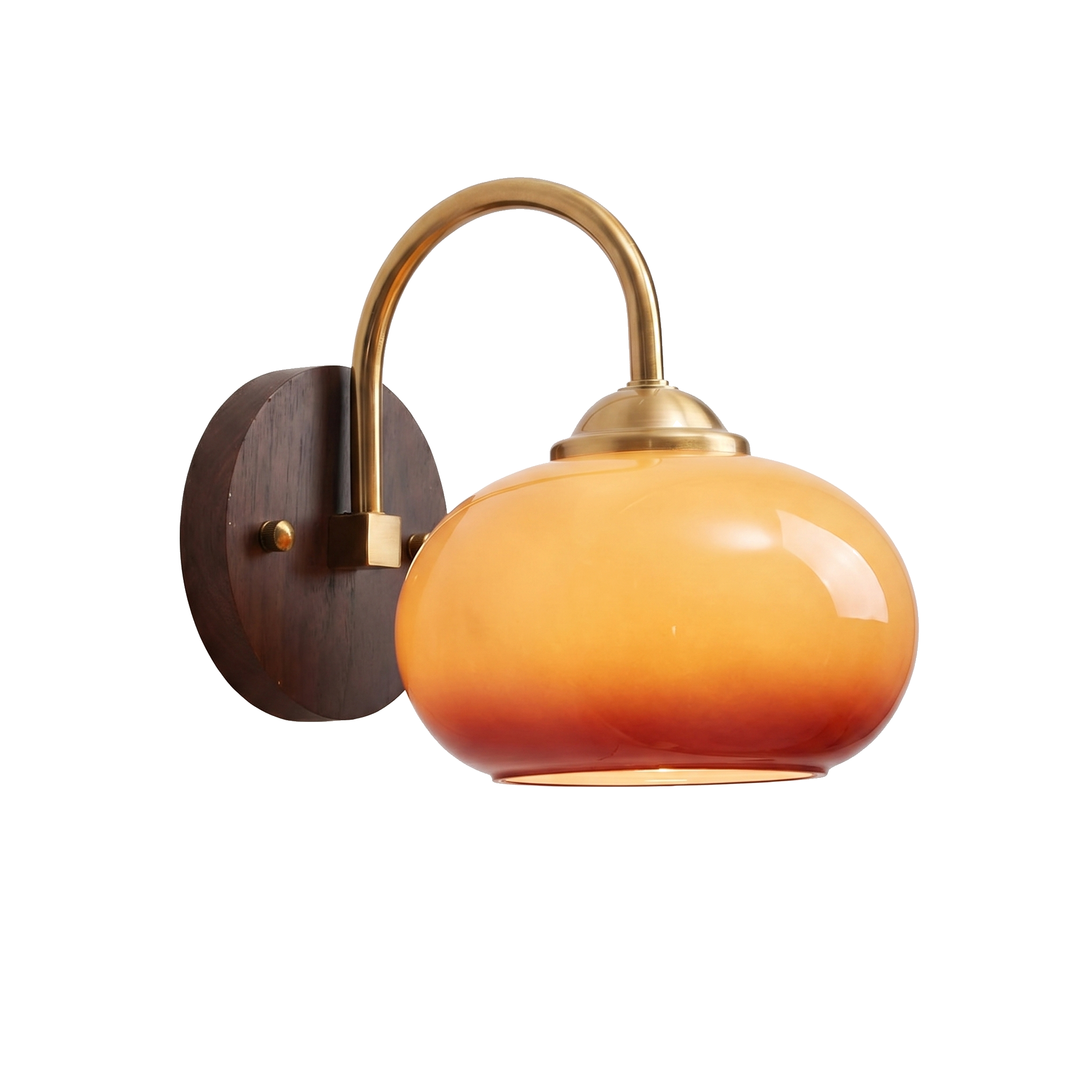 Tramonto mid-century wall sconce, oval caramel glass globe, on white
