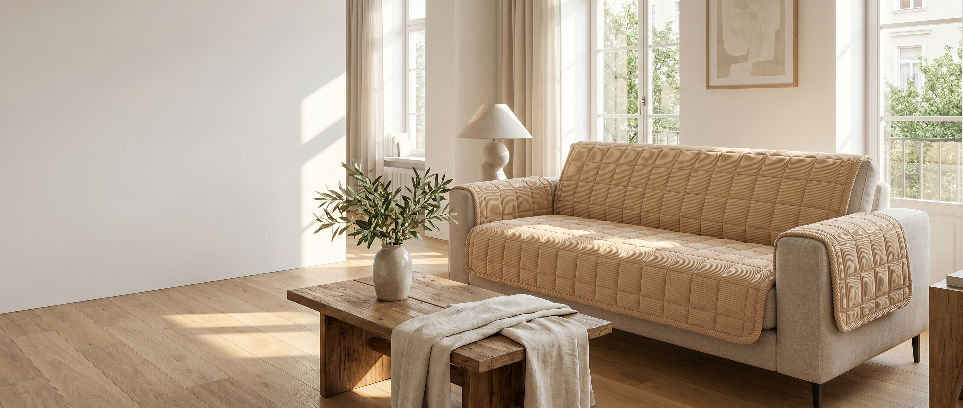 Trapunta Lusso Quilted Sofa Cover - Beige Haze - Living room banner