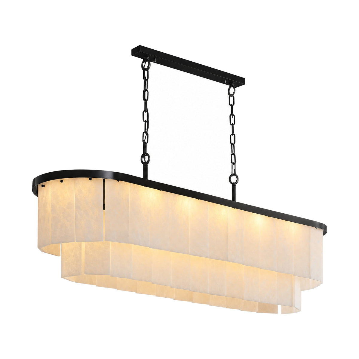 Velo Alabastro tiered alabaster linear chandelier, 100 cm (39.4 in), matte black frame