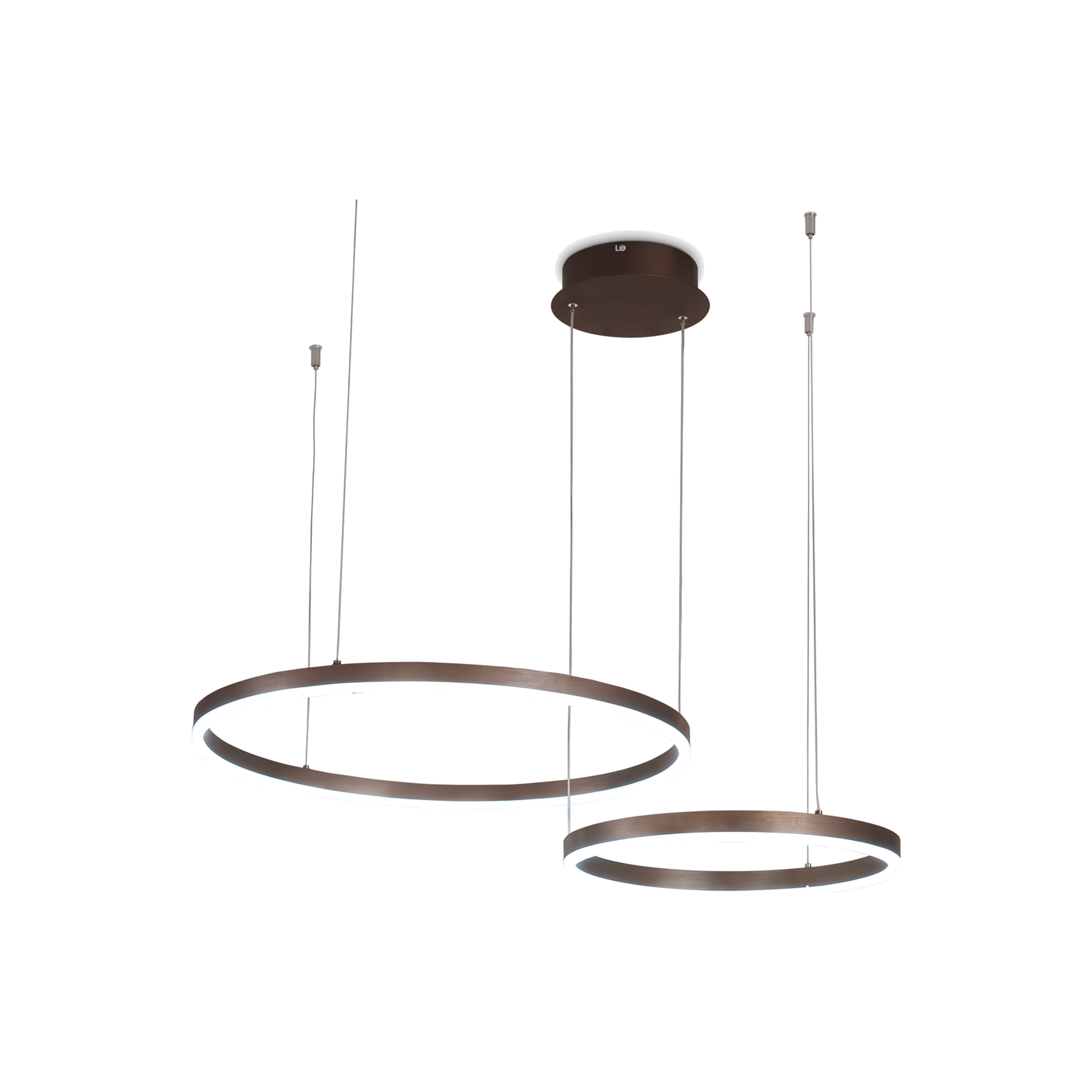 Coffee brown two-ring pendant light, daylight white