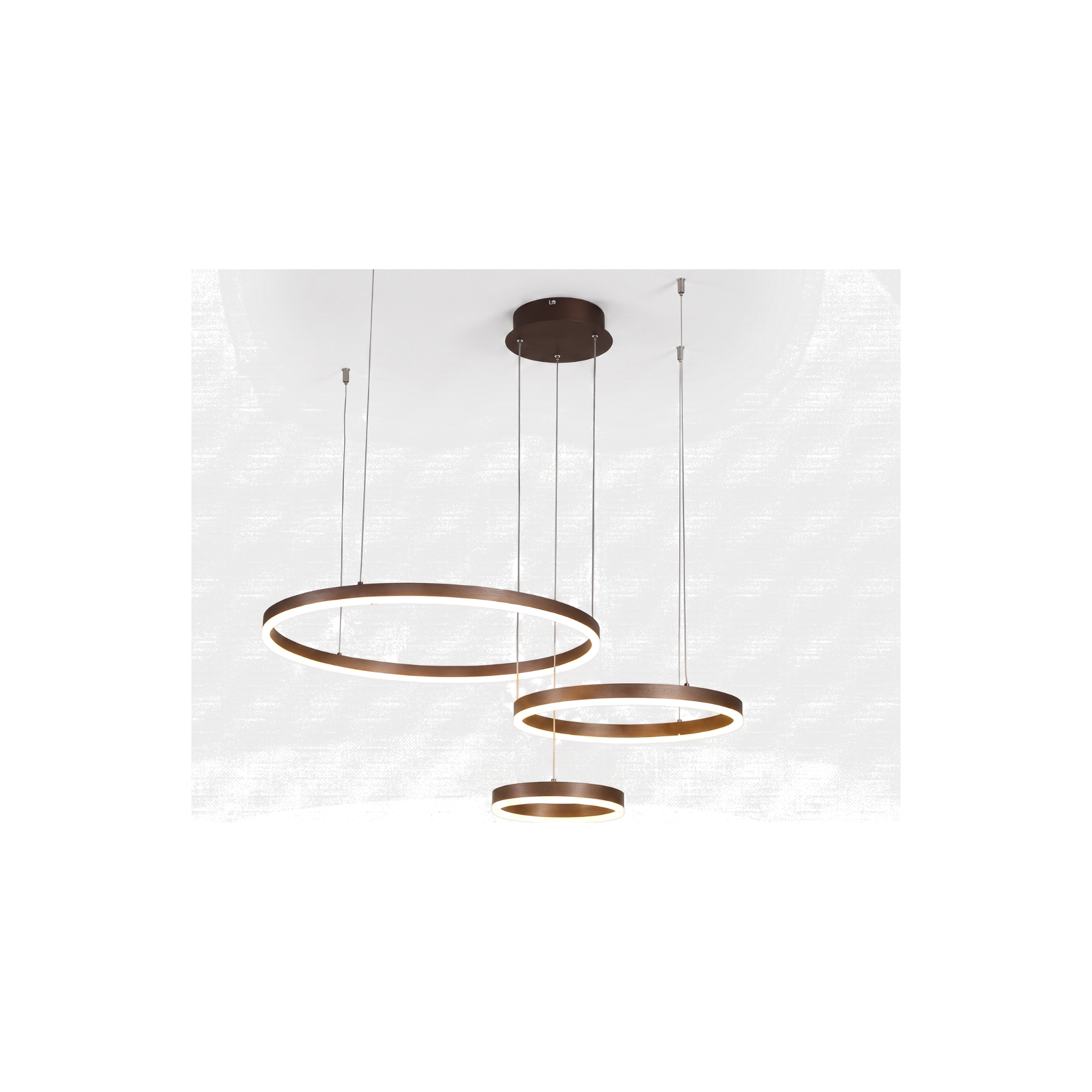 Coffee brown three-ring pendant light, warm white