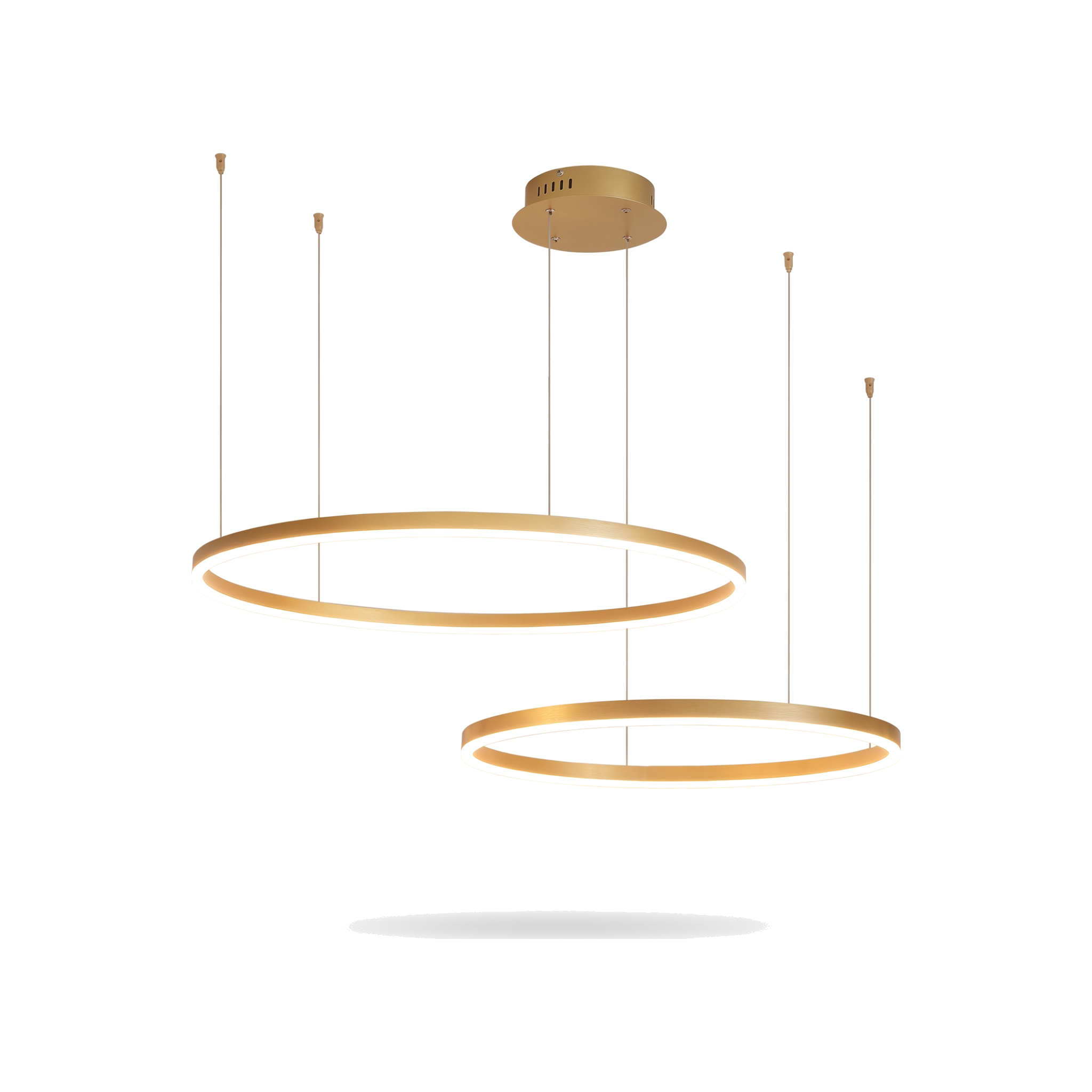 Gold two-ring pendant light, warm white