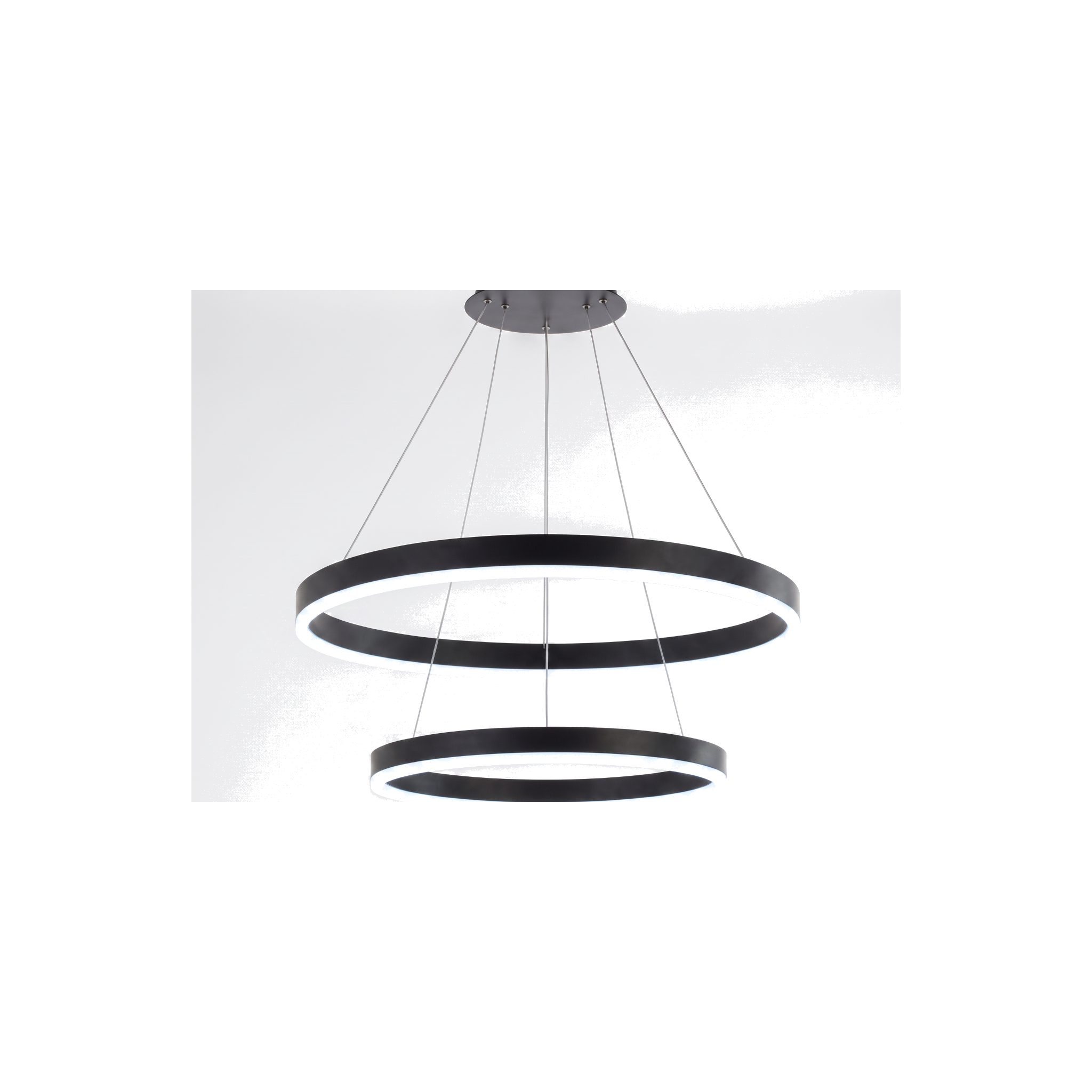 Black two-ring pendant light, daylight white