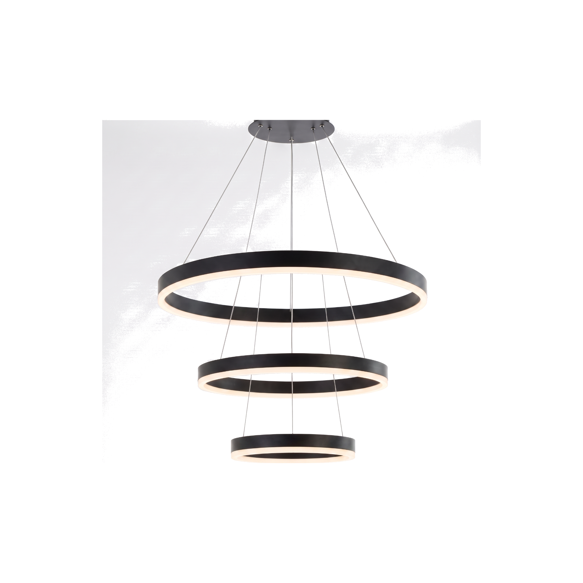 Black three-ring pendant light, warm white