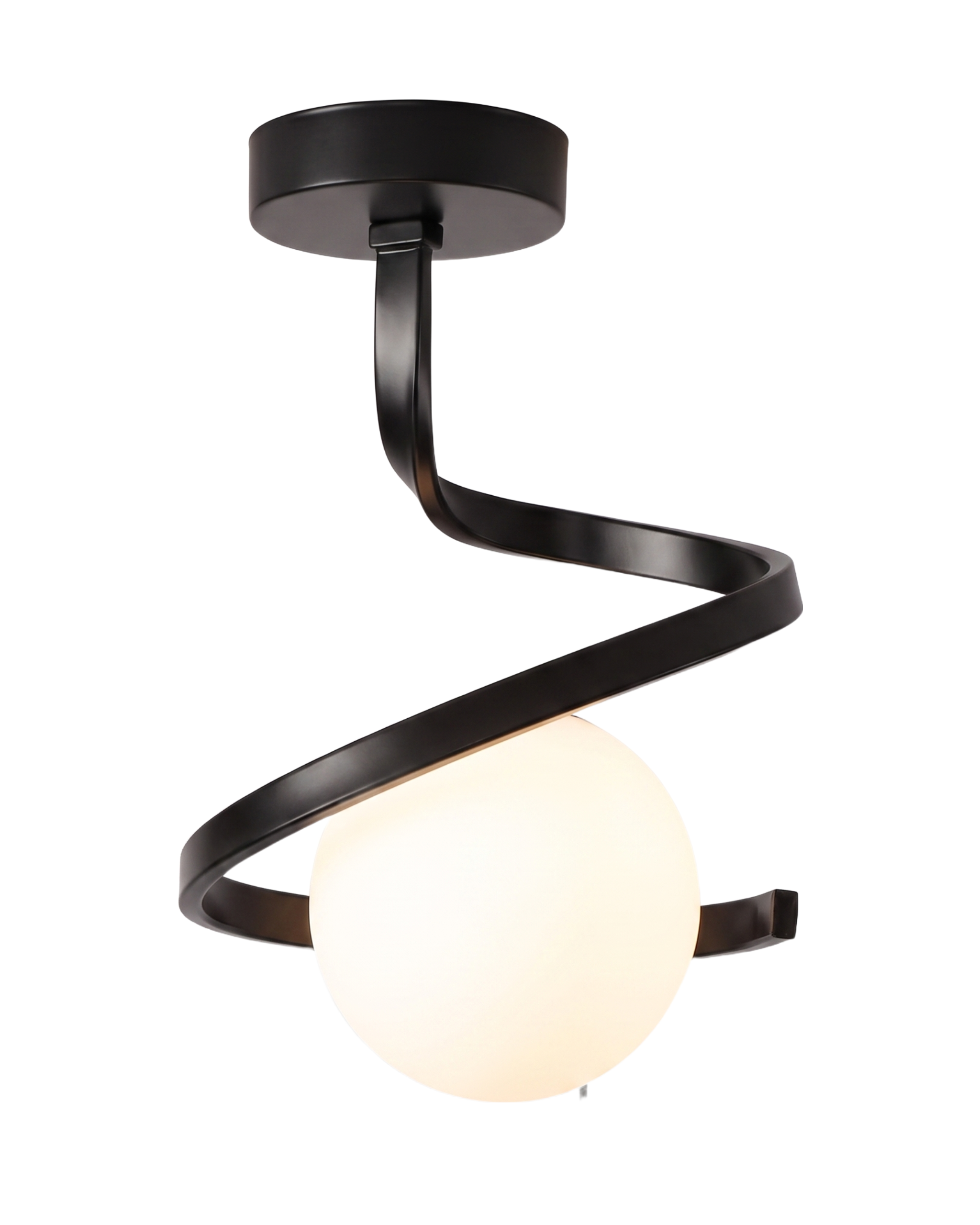 Zanoro Casa Spirale Lunare black spiral ceiling lamp with matte glass globe