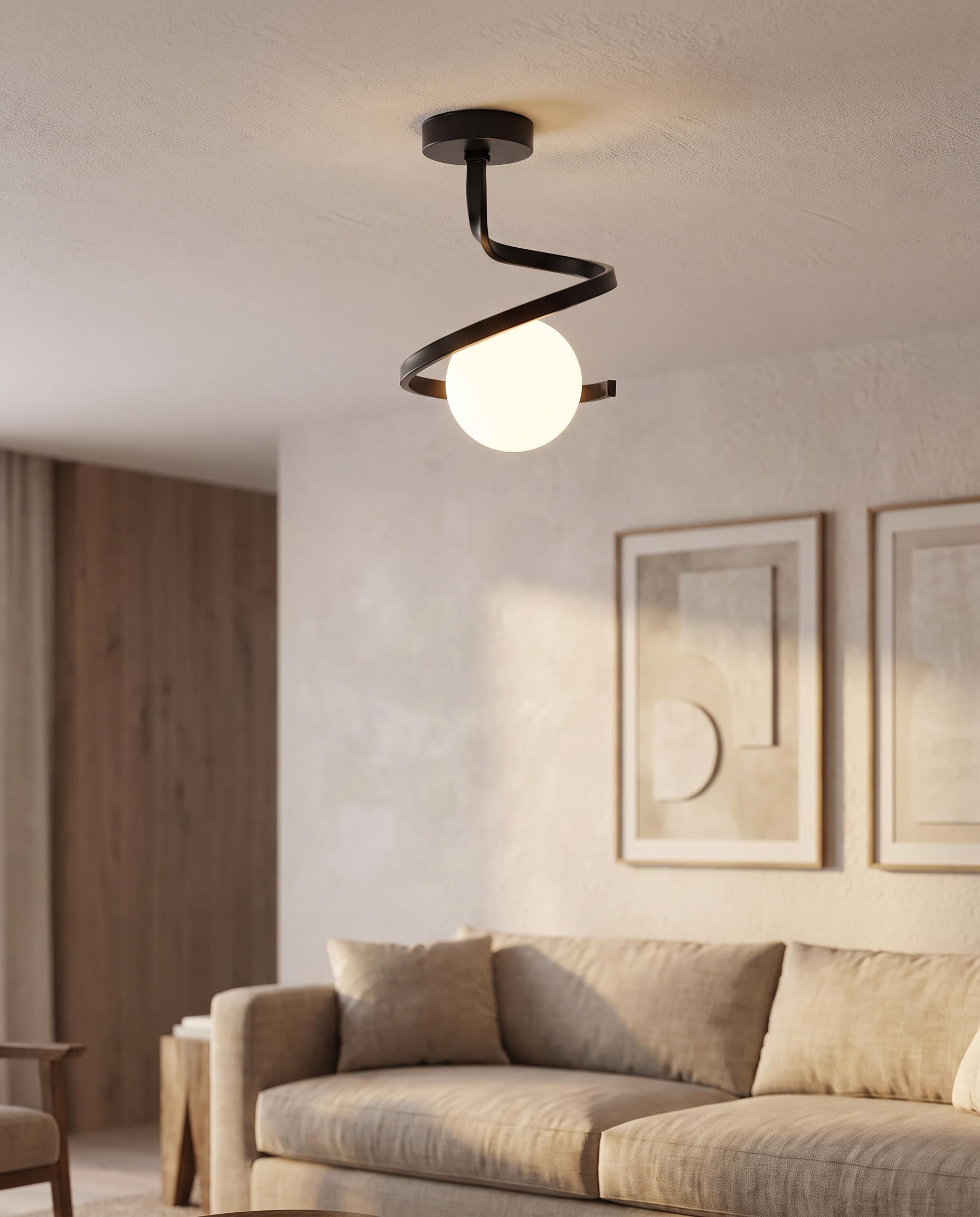 Spirale Lunare ceiling lamp in a minimalist living room