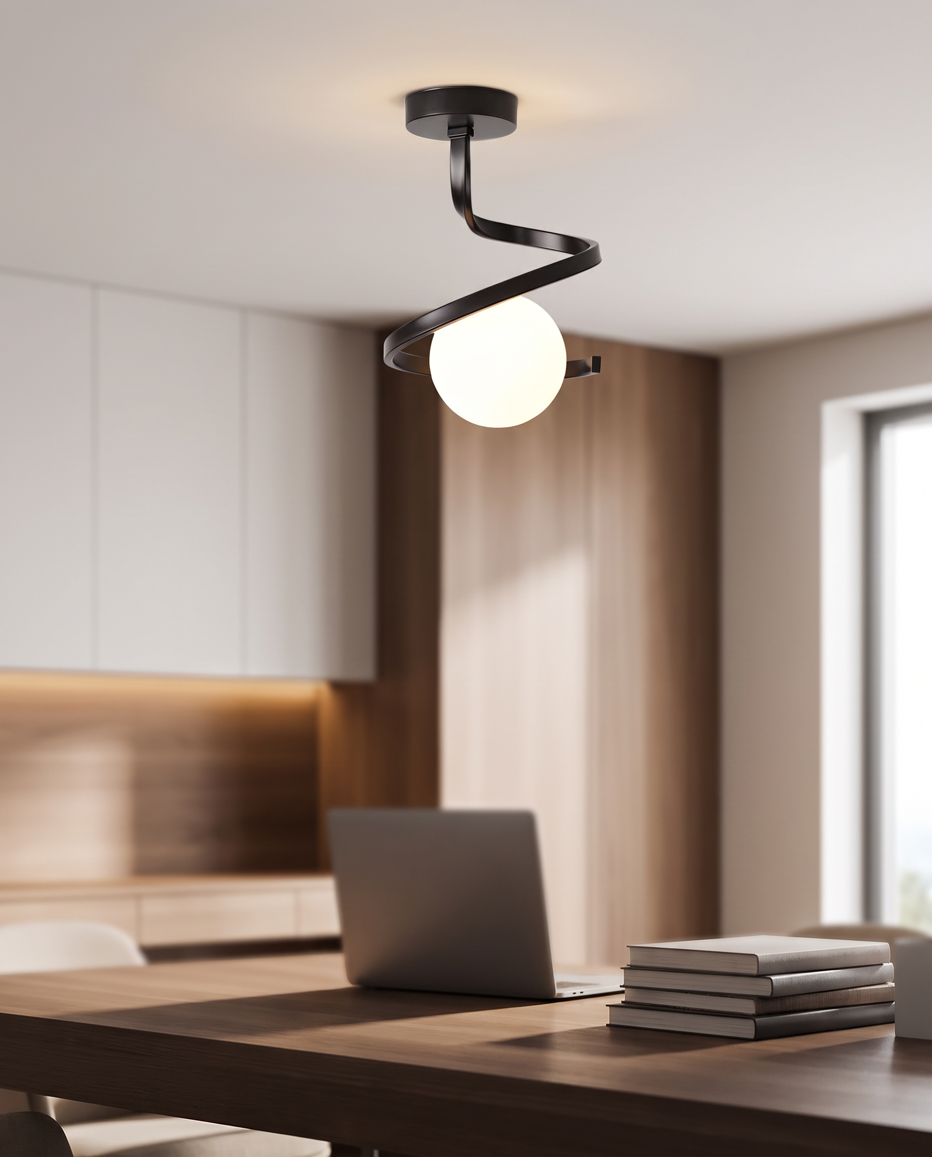 Spirale Lunare ceiling lamp above a home office desk