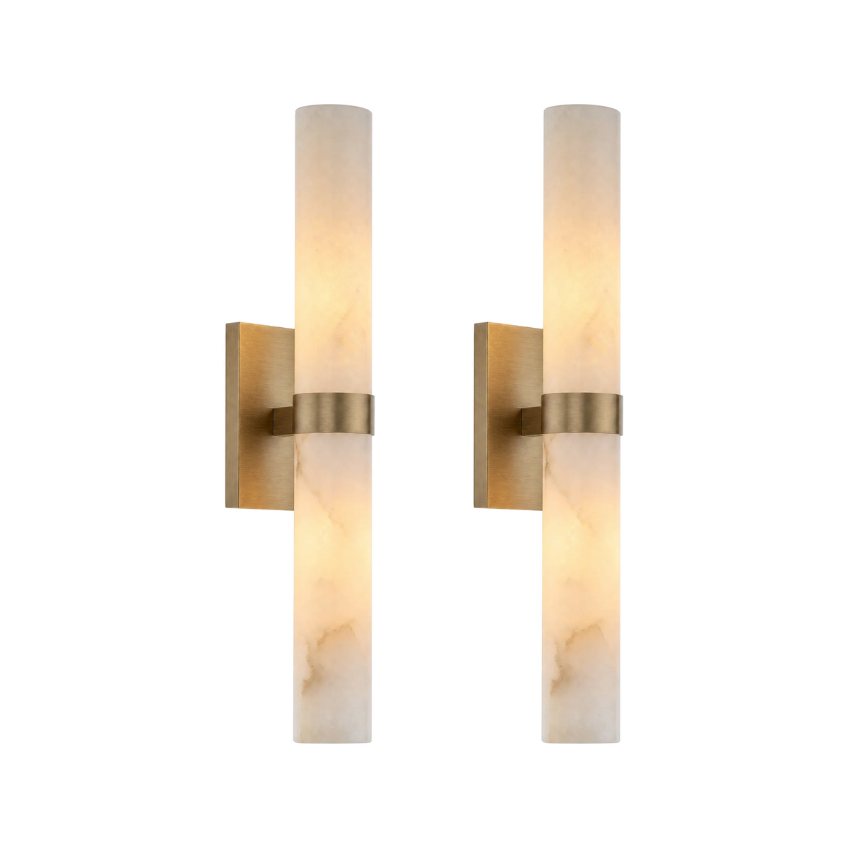 Set of 2 Stelo Alabastro tube wall sconces in alabaster and tumbled brass