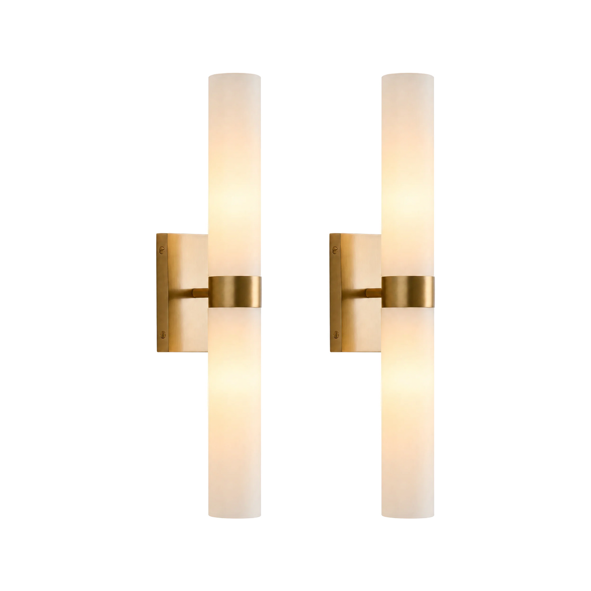 Set of 2 Stelo Alabastro tube wall sconces in frosted glass and tumbled brass